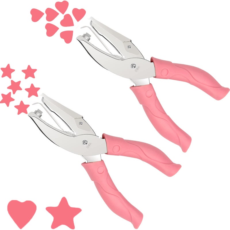 Pletpet 2 Pieces Handheld Hole Paper Punch  Pletpet Heart Hole Punch + Star Hole Punch 1/4 Inch Metal Single Hole Paper Punch  with Soft-Handled for Tags Clothing Ticket (Heart+Star) (Star+Heart) - Image 1